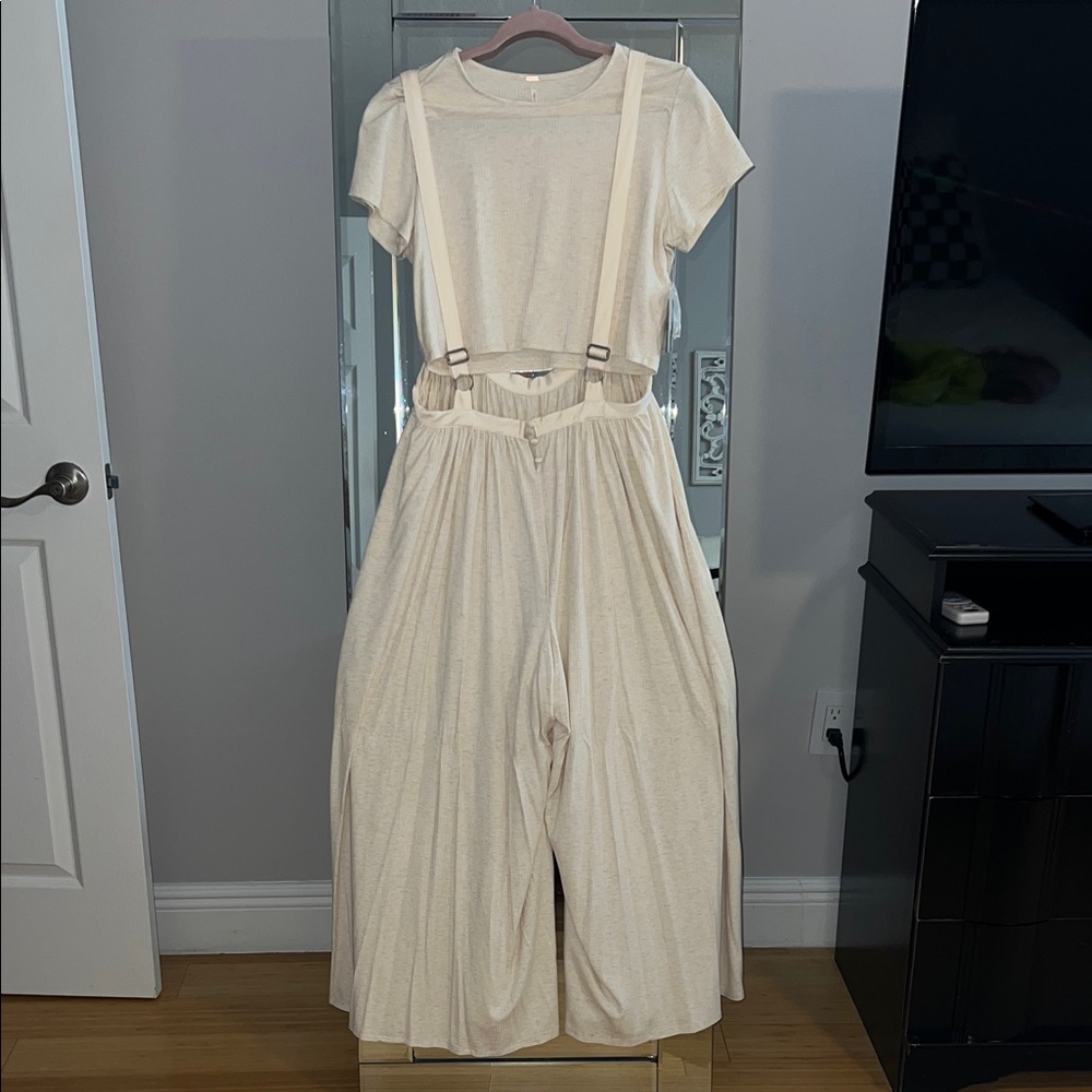 Free People Cream Jumpsuit with Suspenders